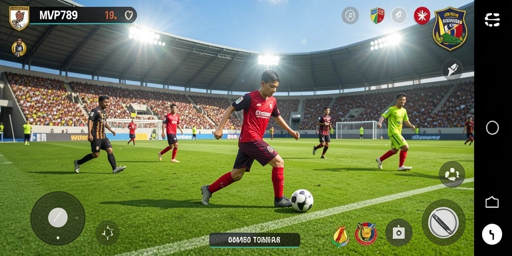 Tampilan gameplay <strong>MVP789</strong> yang menampilkan aksi seru sepuluh pemain di lapangan.