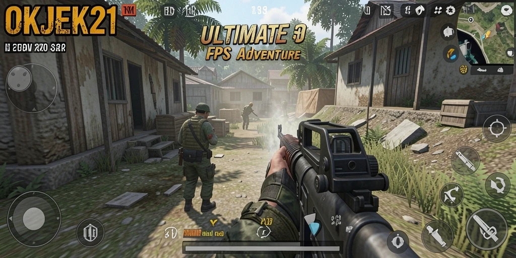 Screenshot menampilkan aksi mendebarkan dalam gameplay FPS OKJEK21.