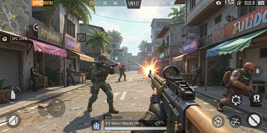 Screenshot menunjukkan aksi seru dalam gameplay TPS RPIDWIN.