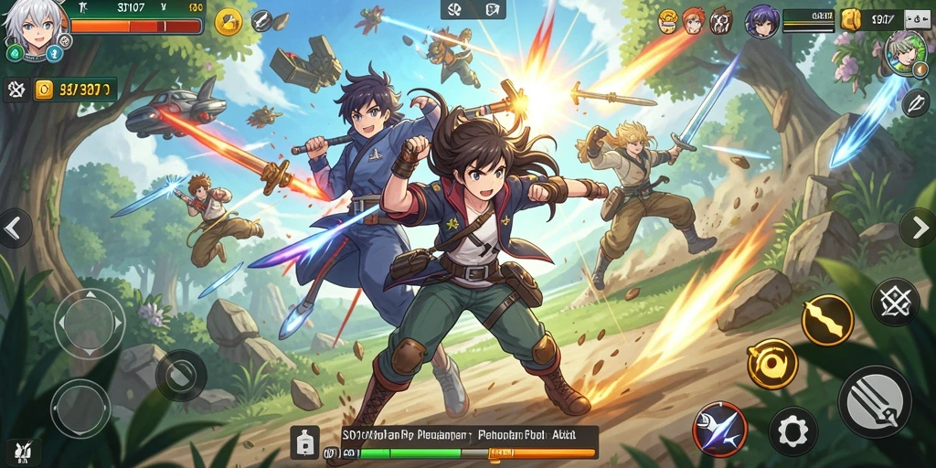 Screenshot gameplay SD107 menampilkan pertarungan karakter anime yang seru.