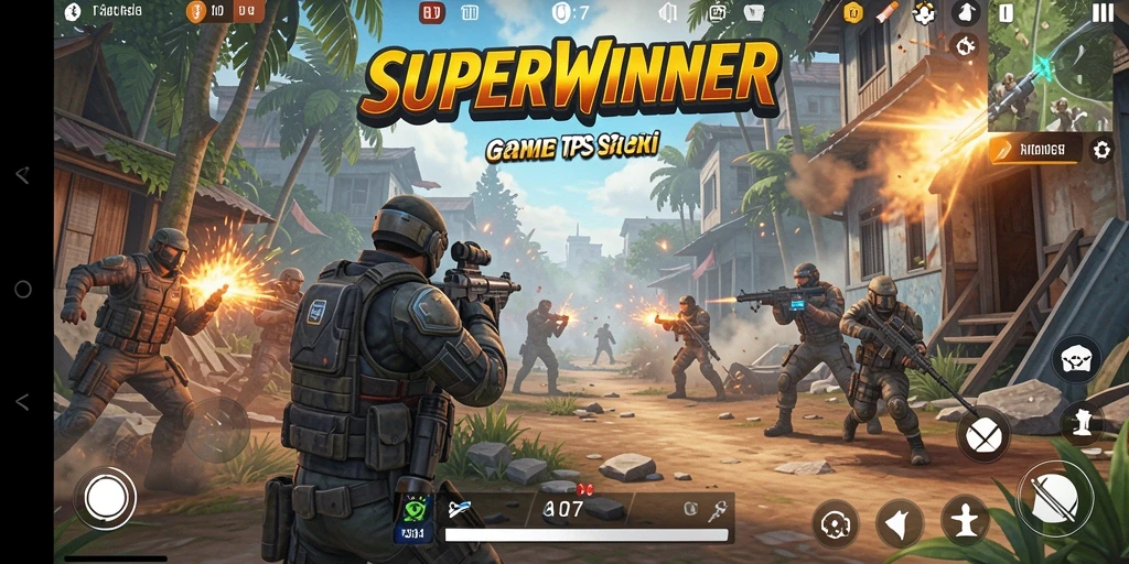 Tangkapan layar utama SUPERWINNER menampilkan aksi TPS yang mendebarkan.