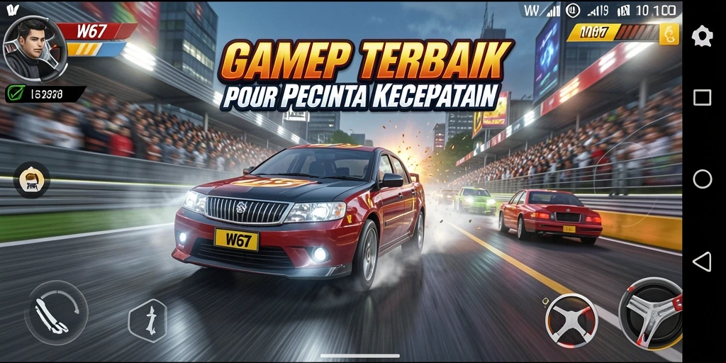 Gameplay W67 yang menegangkan dan seru saat balapan.